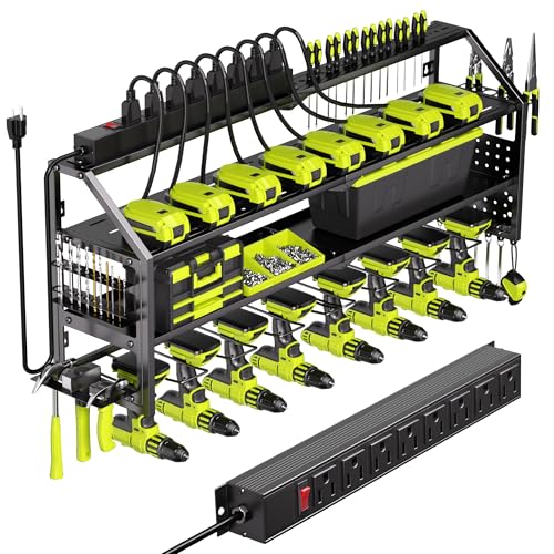 Power Tool Organizer Wall Mount with Charging Station, 8 Drill Ho...