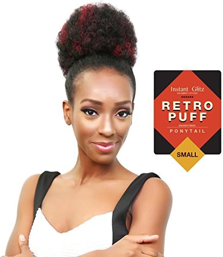 GLAM21USA Afro Puff Drawstring Ponytail Retro Kinky Curly Ponytail Wig Clip in Bun Hair Piece for Black Women Synthetic Hair Extension (SMALL (Pack of 1), 1 (Black))