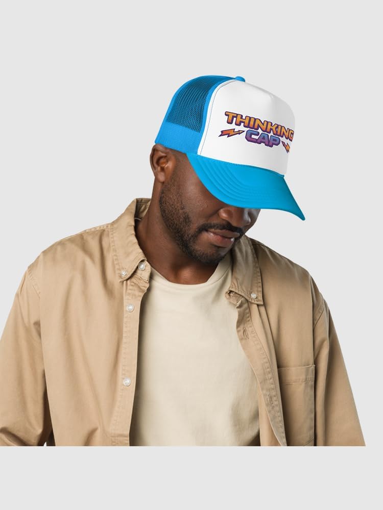 Stranger Things Dustin’s Thinking Cap Trucker Hat – Officially Licensed Adjustable Mesh Baseball Cap – Retro Hawkins TV Show Hat White/Blue - Image 5