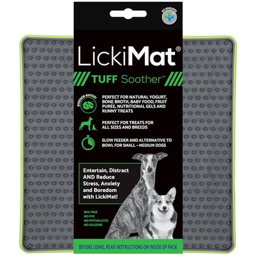 LickiMat Tuff, Heavy-Duty Soother, Dog Slow Feeder Lick Mat, Boredom Anxiety Reducer; Perfect for Food, Treats, Yogurt, or Peanut Butter, Fun Alternative to a Slow Feed Dog Bowl, Green