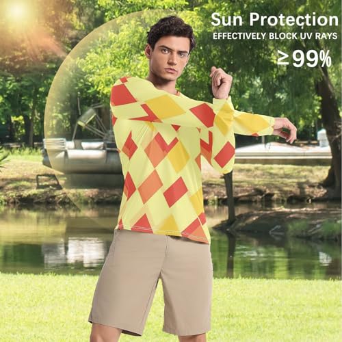 Yellow Red Mushroom UPF 50+ Sun Shirts for Men Loose Crew Neck Comfort Rash Guard Long Sleeve Outdoors4