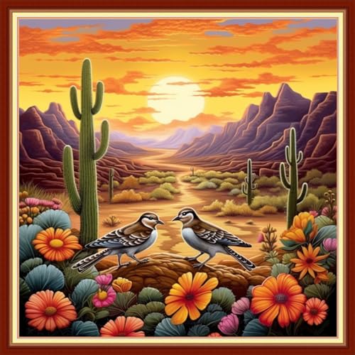 Image of Foxdiviy Stamped Cross Stitch Kits Full Range of Embroidery Needlework Starter Kits for Beginners Adults 11CT Embroidery Patterns Art Crafts DIY Needlepoint Kits-Sunrise Bird 18x18 inch