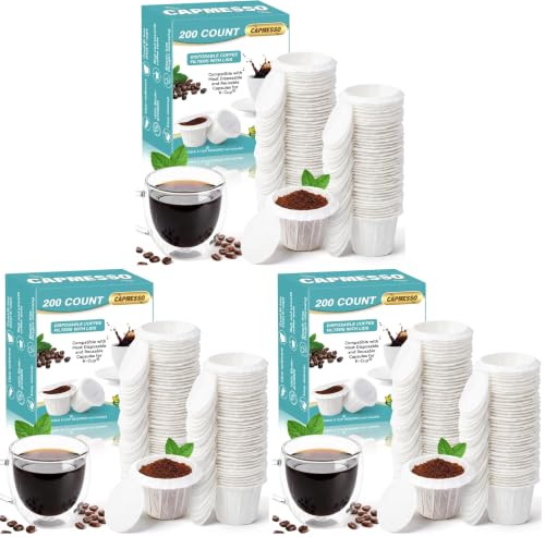 Image of CAPMESSO Disposable Coffee Filters with Lid Kerig Paper Filter for Reusable Single Serve Pods Compatible with Keurg 2.0 & 1.0 Coffee Maker (White, 200) (Pack of 3)