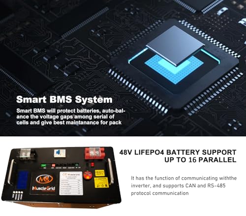 Image of MuscleGrid Lithium Battery, 120AH, Heavy Duty, LCD Display, 6000 Life Cycles, 50 Years Life, Black With Mobile App Monitoring (48V FULLY SMART WITH JK BMS)