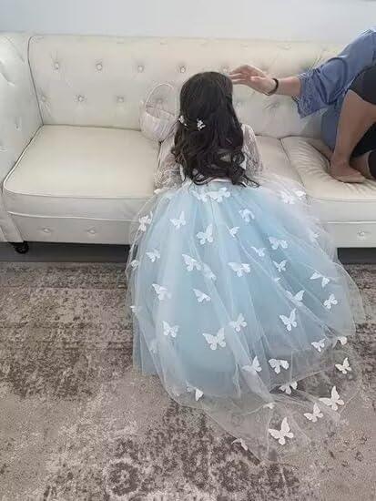 Tulle Flower Girl Dresses for Wedding Long Sleeve Butterfly Pageant Dress Girls Party Dress for Girls4
