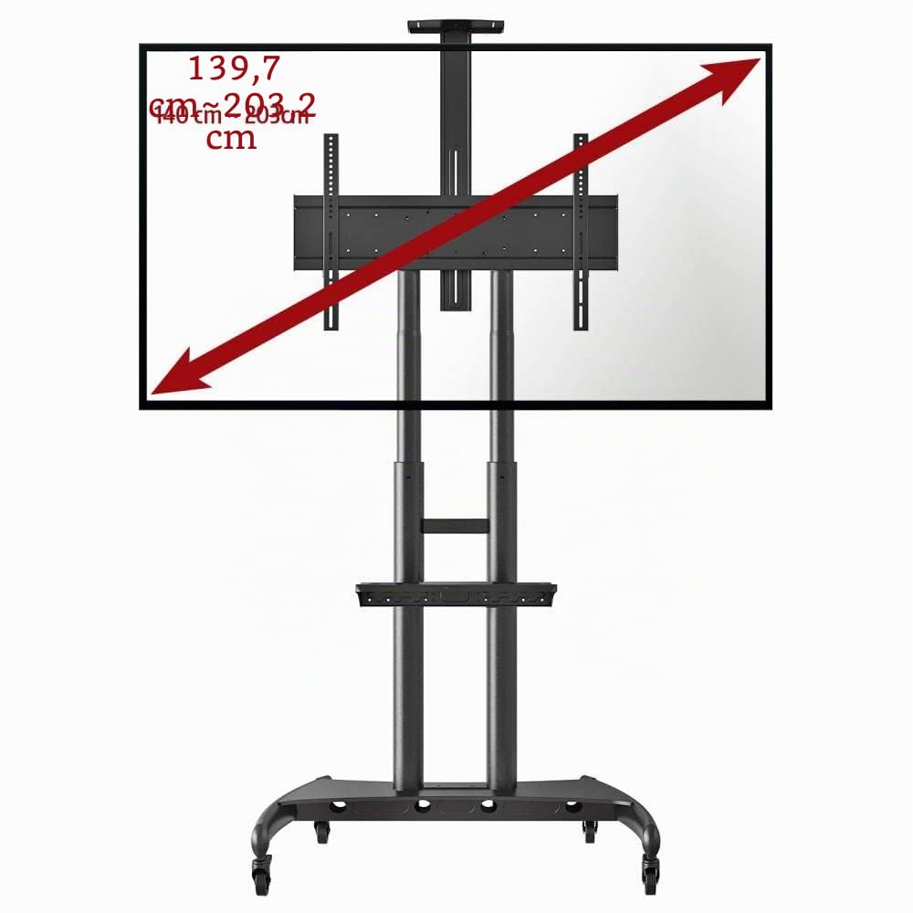 Ergosolid Pied Pivotant et Réglable en Hauteur de 55 à 80 Pouces Chariot TV Meuble Télé Support avec Roulette VESA Max de 800 x 500 mm Capacité Max de 90,9 kg, Noir