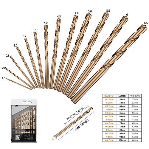 13 Pcs Metric M35 Cobalt Steel Twist Drill Bit Set Hss Extremely Heat Resistant With Straight Shank To Cut Through Hard Metals Like A Hot Knife Through Butter,Such As Stainless Steel,Titanium Alloy #TOP2