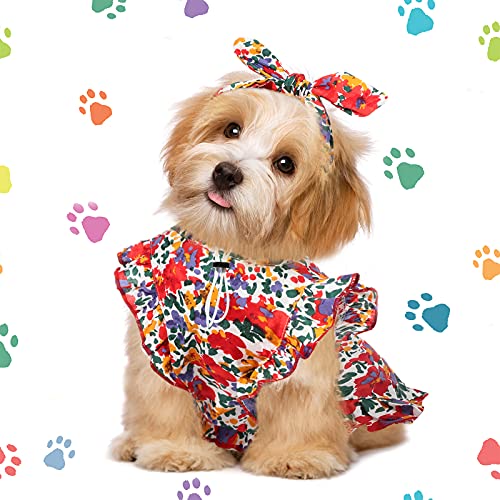2 Pcs Dog Dress Mermaid Dog Cat Princess Floral Summer Dress With Headband For Dog Cat Birthday Party Holiday Dress, Red And Yellow (L) #TOP2