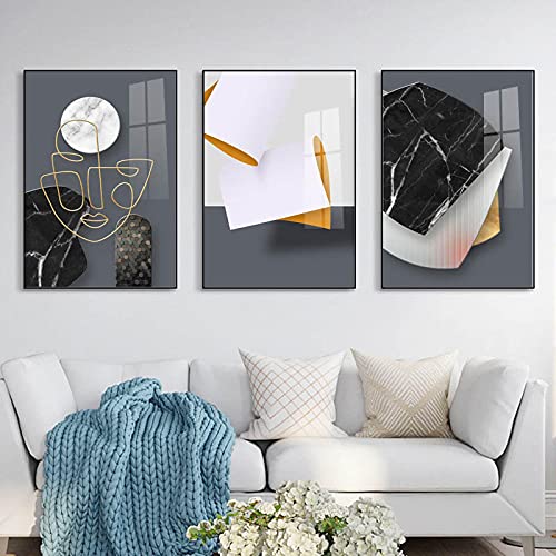 Art mural abstrait gris et or pour salon chic | Lot de 3 toiles 50x70 cm