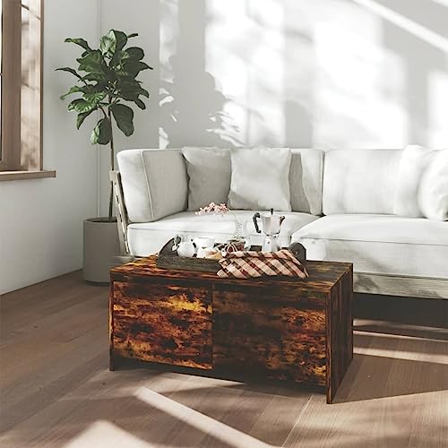 Table basse rectangulaire chêne fumé 90 cm pour ranger vos télécommandes et désencombrer - 2