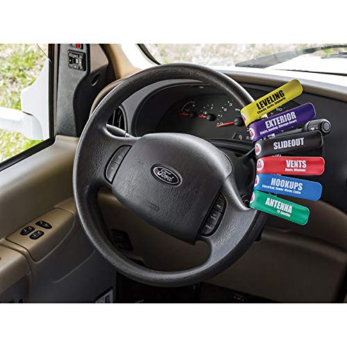 Camco RV Steering Wheel Check Bands - Pre-Labeled and Customizable Important Task Reminders to Place on Your RV Steering Wheel So You Won't Forget |Excellent for Camping and Traveling - (53098)