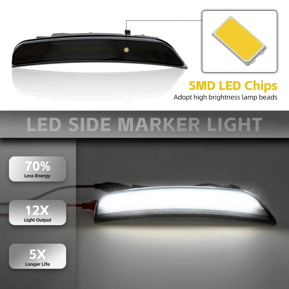 NSLUMO 2x White LED Smoke Lens Front Side Marker Lights – Fits 2021-2024 Dodge Durango