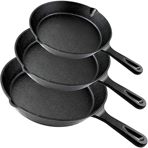 Cast Iron Skillet Pan Set of 3 | Pre-seasoned 6, 8, 10 Inch Non-Stick Coated Pots for Frying, Cooking, Baking, Broiling | Oven-safe, Use On Induction, Electric, Gas Cooktop Prime Holiday Gift Idea