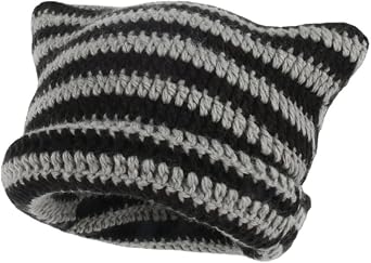 Cat Ear Beanie Y2K Striped Crochet Hat Fairy Grunge Headwear Accessories
