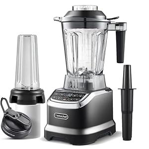 Amzchef Professional Blender for Kitchen, 1800 Peak Watts, 4 Functions for Smoothies, Frozen Drinks, Ice Cream & Hearty Soups with 3 Speeds & Pulse, 63 oz. Pitcher, 20 oz. To-Go Cups, Black