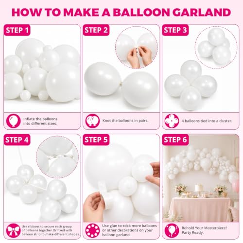 Image of Bezente 6FT White Balloon Garland Arch Kit for Wall & Doorway 79 Pcs | White Latex Balloons Different Sizes 18 12 5 Inch for Party Baby Shower Birthday Wedding Bridal Shower Decorations