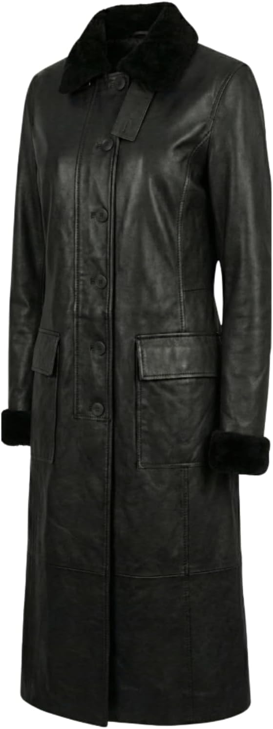 Women’s Full Body Long Leather Coat - Real Lambskin Leather Duster Coat - Genuine Leather Trench Coats for Women
