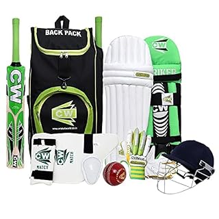 CW Bullet Right Hand Cricket Kit - Kashmir Willow Bat - Green, White, Black - Size 4 (Ideal for 8-9 Year) - Youth, All Skill Levels