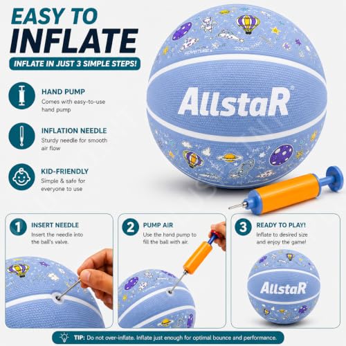 Image of PLUSPOINT Kids Basketball with Air Pump | Colorful Printed Rubber Basketball for Indoor & Outdoor Play | Training Sports Ball for Kids | Easy Grip Basketball for Boys and Girls