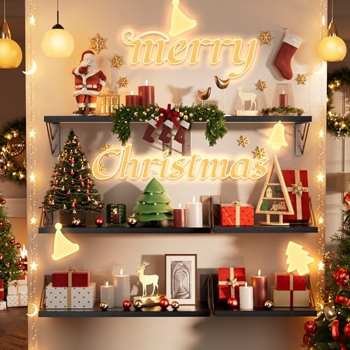 BAYKA Wall Mounted Floating Shelves, Wood Floating Wall Shelf for Books & Decor, Small Space-Saving Display & Organizer(Black,Set of 4)