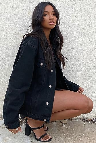 Dilgul Women's Casual Loose Oversized Long Sleeve Denim Jacket Button Jean Jacket Biker Coat4