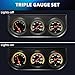 MH 2inch 52mm Triple Gauge Set, Oil Pressure Gauge (0-150PSI) Water Temperature (100°F-280°F) Voltmeter Car Auto 3 Gauges kit