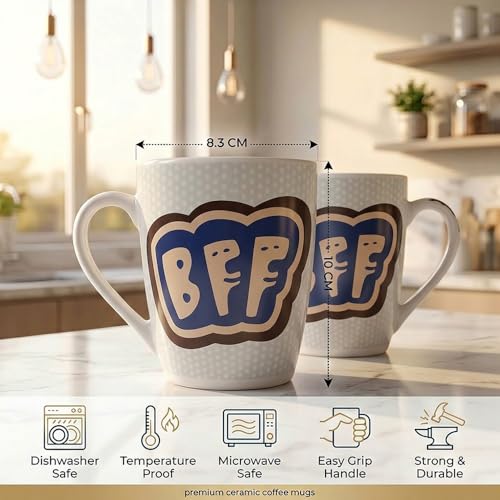 Image of U.P.C. U.P.C.Milk Mug Set of 2 | Ceramic & Bone China Coffee Milk Cups | Designer Printed Tea Coffee Mug Set | Large Capacity Milk Mugs | Microwave Safe Cup Set | Kitchen Drinkware
