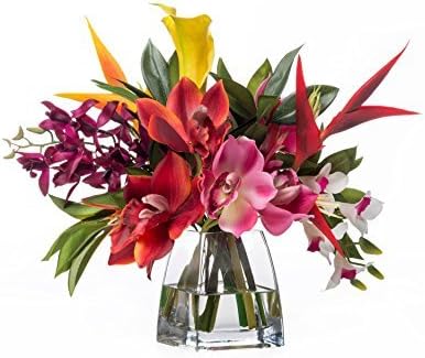 Faux Orchids & Heliconia Tropical Flower Arrangement