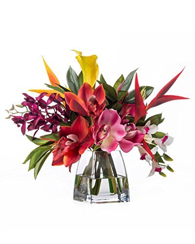 Petals Silkflowers Faux Orchids & Heliconia Tropical Arrangement