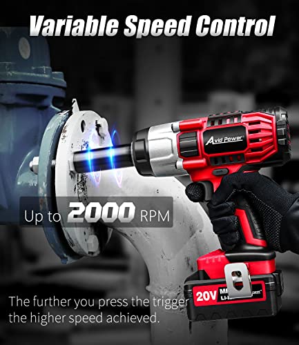 image for AVID POWER Cordless Impact Wrench, 1/2 Impact Gun w/Max Torque 330 ft 