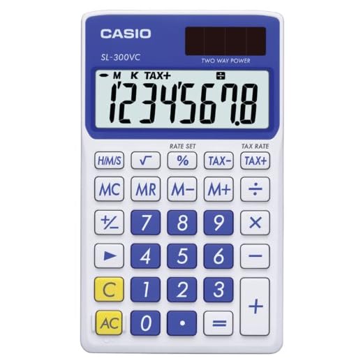 Casio SL-300VC, Solar Powered Standard Function Calculator, Blue