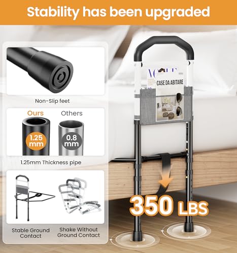 Bed Rails for Elderly Adults Safety, SGS Tested & ASTM Compliant, 350lbs Support, Tool-Free Setup, Wider Contact Base for Enhanced Stability, Adjustable Bed Rail for Seniors, Fits Twin to King, Black by HOMLAND - Image 3