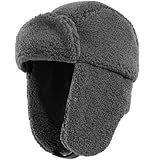 Faux Alpaca Wool Trooper Trapper Hat for Men & Women, Winter Aviator Pilot Hat, Soft Fleece Warm Ear Flaps Windproof for Cold Weather Outdoor Grey