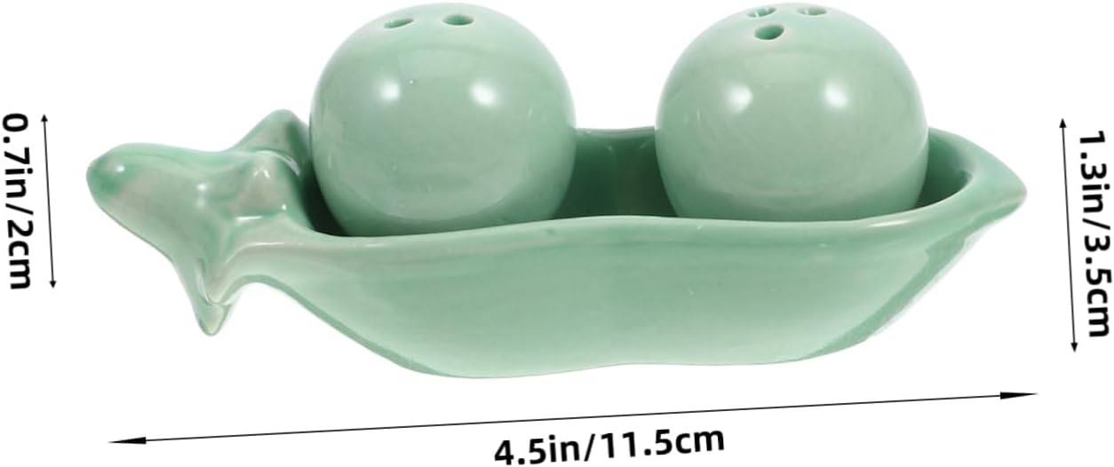 Pea Shape Salt and Pepper Shaker Set Ceramic Light Green