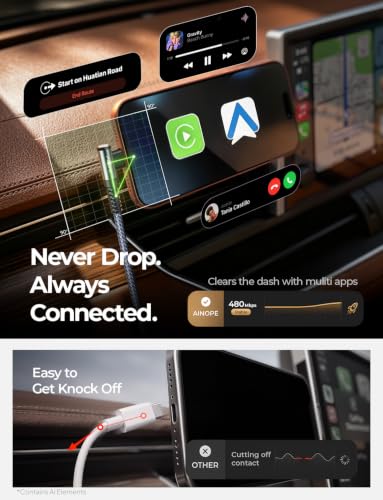 Image of AINOPE USB A to USB C Cable Short 3. 3FT 2-Pack Right Angle Fast Charging & Data Sync Nylon Braided Carplay Android Auto Car Charger Cord for iPhone 17 16 15 Samsung Galaxy iPad Pro Air Android Phones