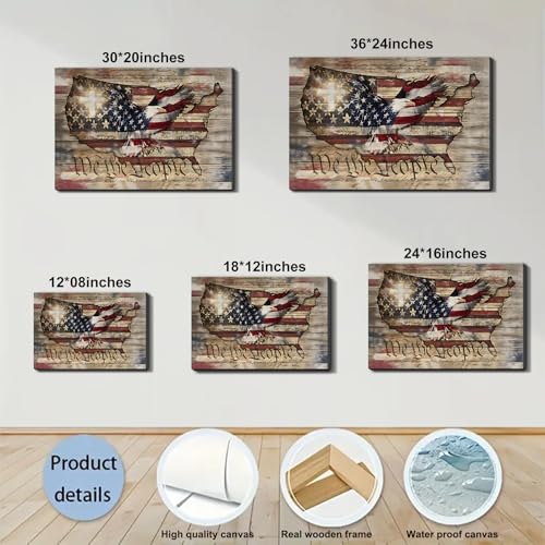 Image of Framed We The People Bald Eagle USA Map Wall Art, Patriotic American Flag Canvas Art Pictures, Patriotic Wall Decor for Office Living Room Man Cave, Ready to Hang Made in USA