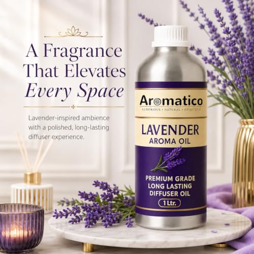Image of AROMATICO Lavender Diffuser Oil with Strong, Long-Lasting Aroma. Premium Aroma Oil for Homes, Offices & Showrooms. Aromatherapy, Diffusers, Air Purifiers, Vaporizers - 1 L (1000 ml)