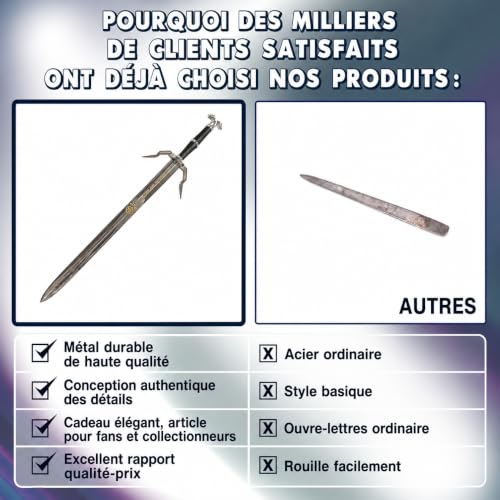 Swords and more Witcher - Geralt de RIV Épée d'argent Ouvre-Lettre avec Support Miniature de 21 cm d'argent Cadeau de Jeu vidéo pour Les Fans, Les Joueurs et Les collectionneurs – vue 7
