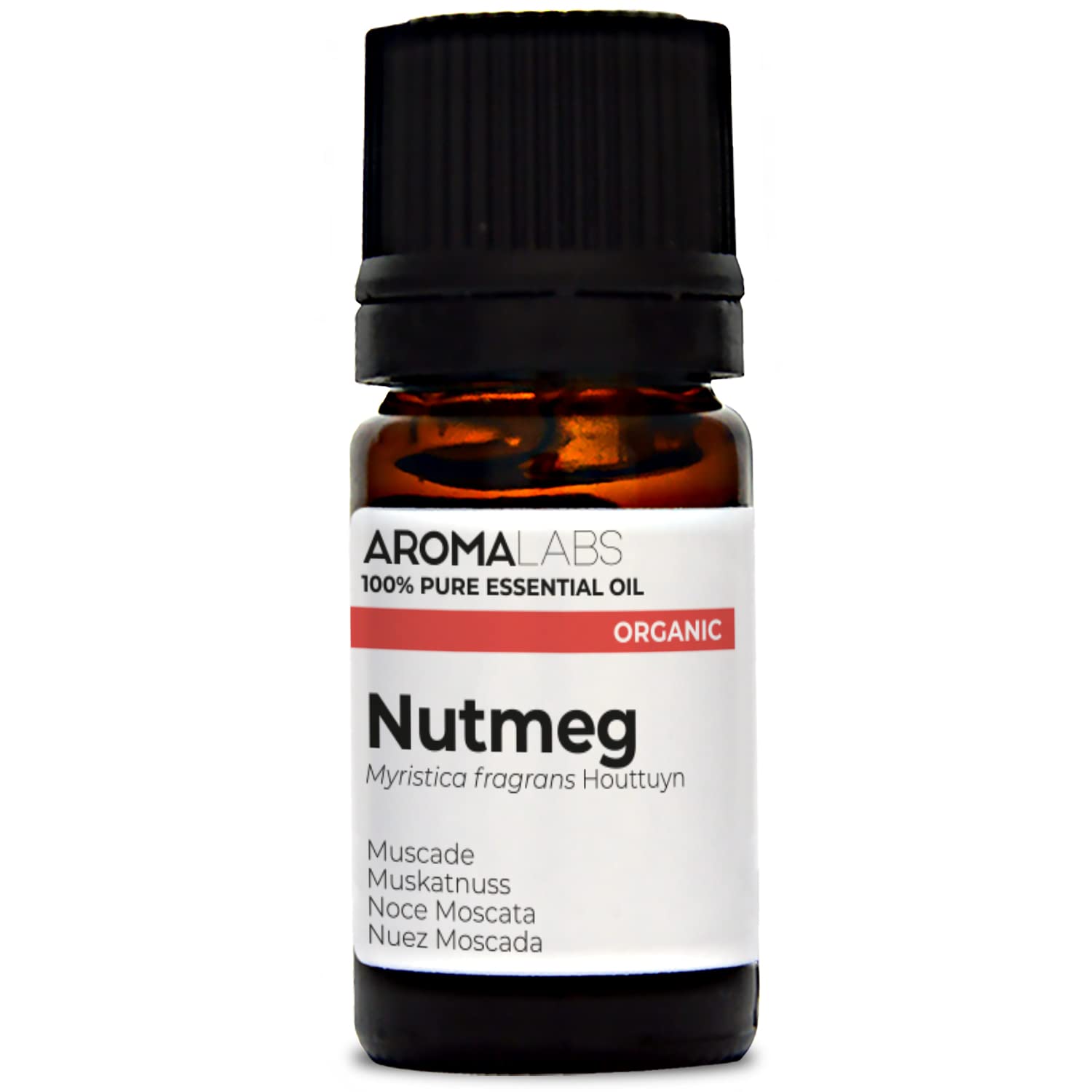 BIO - Nutmeg Essential Oil - 5mL - 100% Pure, Natural, Chemotyped and AB/Cosmos Certified - AROMA LABS (French Brand)