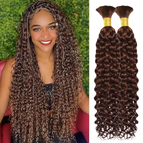 NICMISS Human Braiding Hair 2 Bundle Water wave Boho Braids Meches Human Hair Chocolate Brown Tissage Naturel Cheveux Humain Tissage Bresilien Mèches Bresiliennes (18 Pouces/100g)