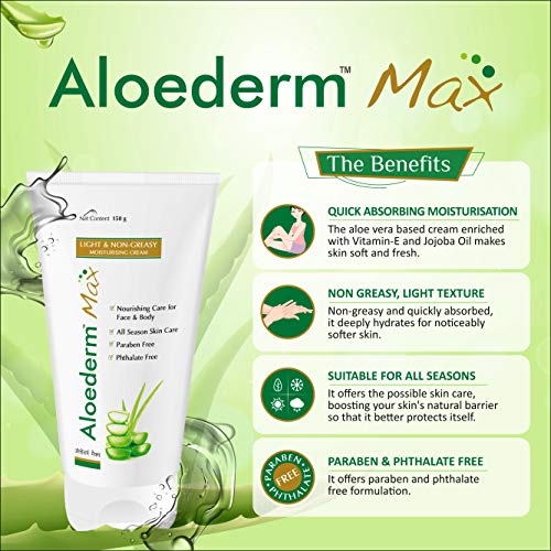 Image of Aloederm Max Light & Non-Greasy Moisturizing Skin Cream - 150g | All Season Skin Care | Paraben Free | Phtlalate Free | Non Greasy, Light Texture | Enriched with Vitamin-E & Jojoba Oil