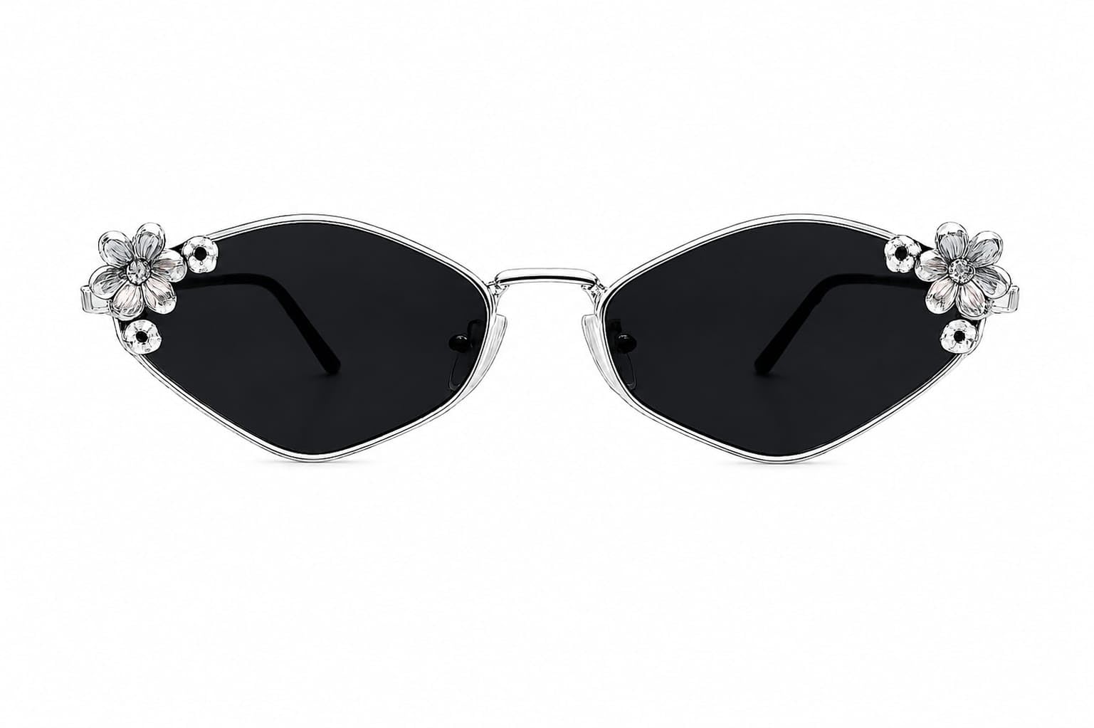 Cat Eye Floral Charm Sunglasses for Women with Silver charms-picture-12