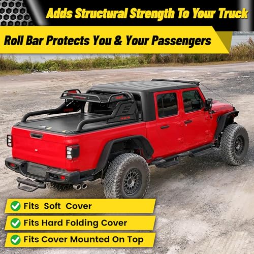 Image of MONOKING DIY Color Roll Bar with Detachable Cargo Basket 3rd Brake Light, Mid Size Sport Bar Tonneau Cover for 2007-2026 Gladiator JT Tacoma Frontier Canyon Colorado Ranger, Carbon Steel Chase Rack