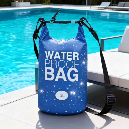 Bolsa seca impermeable con correa para el hombro y cierre enrollable de 5 litros (azul)