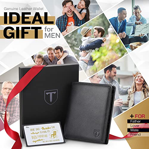 TEEHON® Portefeuille Homme en Cuir Véritable Porte-Monnaie avec Blocage RFID/NFC 13 Porte Carte Crédit, 2 Compartiment à Billets, Grande Poche à Monnaie, Classique Porte Feuille Boîte Cadeau Noir - Image 7