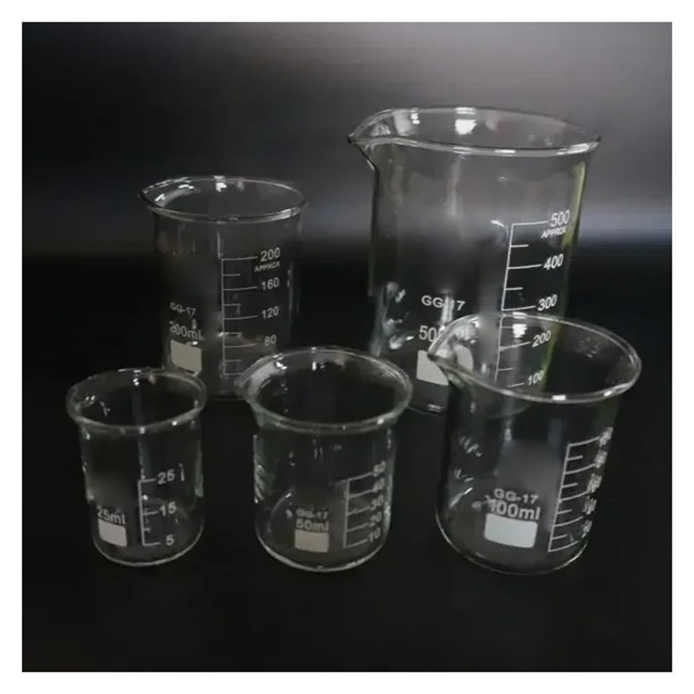 Laborausstattung und -bedarf 5 ml, 10, 25, 50, 100, 150, 200, hochklarer Messbecher aus Glas mit klarer Skala, Laborbecher