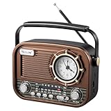 Gelielim 携帯ラジオ Radio FM/AM/SW 短波 bluetoothブルートゥース ワイドFM対応 高感度 USB/SDカード対応 大音量 電池/USB充電 レトロ 日本語取扱説明書
