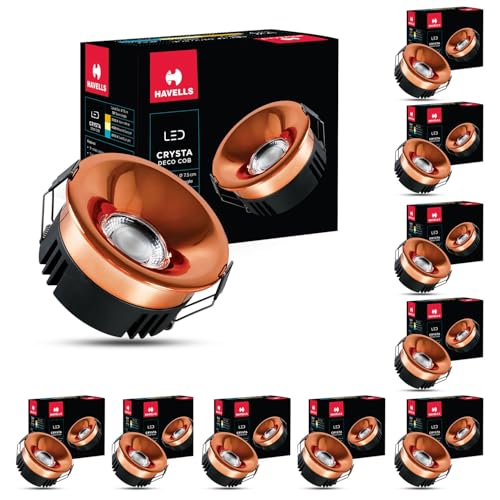 Image of Havells Crysta Deco Cob 7W 4K Rose Gold,Led-Spotlights,Energy Efficient,Long Life of 25000 Burning Hours,Beam Angle of 36,Metal Body Cob with Independent Driver,Natural Daylight (4000K) Pack of 10