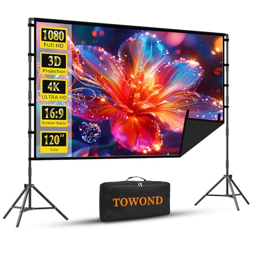 Outdoor Projector Screen with Stand, TOWOND 120 inch Portable Projector Screen Black Backing, Indoor...