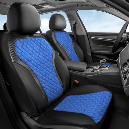 Image of Coverado Automotive Seat Covers, Front Leather Car Protectors 2-Pack, Spill-Proof Seamless Car Seat Cushion, Black&Blue Car Seat Cover, Driver Seat Covers Universal Fit for SUV, Truck, Sedan